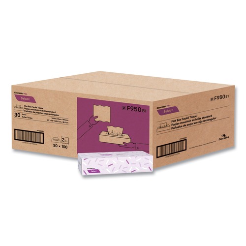 Facial Tissues | Cascades PRO F950 2-Ply Select Flat Box Facial Tissue - White (30 Boxes/Carton) image number 0