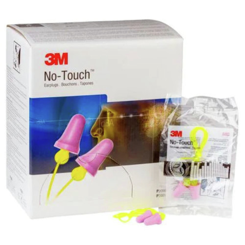 Ear Protection | 3M P2001 No-Touch 29 dB NRR Corded Push-to-Fit Single-Use Earplugs - Purple/Yellow (100/Box) image number 0