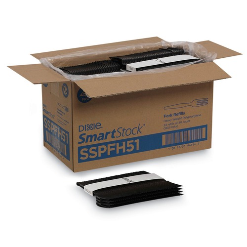 Disposable Forks | Dixie SSPFH51 SmartStock Series-O 6 in. Heavyweight Plastic Cutlery Forks Refill - Black (40/Pack, 24 Packs/Carton) image number 0