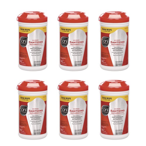Cleaning Cloths & Wipes | Sani Professional P66784 175 Wipes Unscented No-Rinse Sanitizing Multi-Surface Wipes - White (6/Carton) image number 0