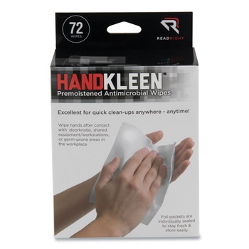  | Read Right RR15112 HandKleen 7 in. x 5 in. Foil Packet Premoistened Antibacterial Wipes - Unscented White (72/Box)