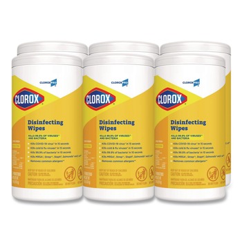 Clorox 15948 7 in. x 8 in. 1-Ply Disinfecting Wipes - Lemon Fresh, White (75/Canister, 6/Carton)