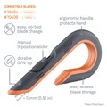 Knives & Multi-Purpose Tools | slice 10400 1.29 in. Carbon Steel Blade 7 in. Nylon Handle Replaceable Double Sided Box Cutters - Gray/Orange image number 1