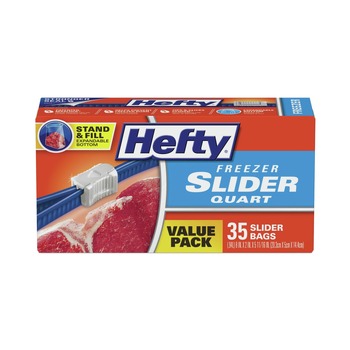 RESEALABLE BAGS | Hefty 00R88079 7 in. x 8 in. 32 oz. Slider Stand and Fill Freezer Storage Bags - Clear (35/Box)