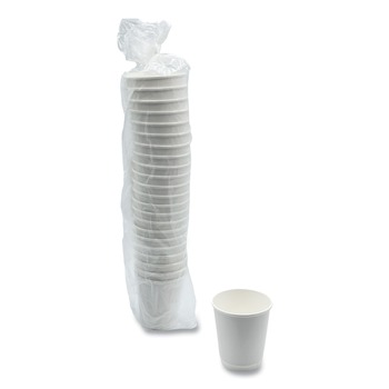 Boardwalk BWKDW10HCUPPK 10 oz. Double-Walled Paper Hot Cups - White (25/Pack)