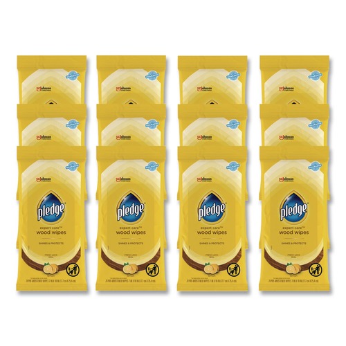 Cleaning Cloths & Wipes | Pledge 319250 7 in. x 10 in. Cloth Wet Wipes - Lemon Scent, White (12/Carton) image number 0