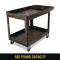 Carts | Rubbermaid Commercial FG452089BLA 25.78 in. x 45.25 in. x 33.25 in. 500 lbs. Capacity 2 Shelves Plastic Heavy-Duty Utility Cart with Lipped Shelves - Black image number 3