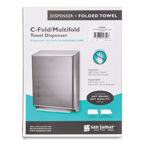 Towel Dispensers | San Jamar T1900SS 11.38 in. x 4 in. x 14.75 in. C-Fold/Multifold Towel Dispenser - Stainless Steel image number 0