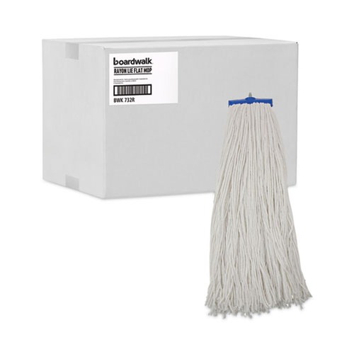 Mop Heads | Boardwalk BWK732R 32 oz. Economical Lie-Flat Rayon Fiber Mop Head - White (12/Carton) image number 0