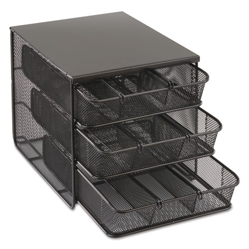 Condiment Organizers | Safco 3275BL 11.5 in. x 8.25 in. x 8.25 in. 7 Compartments 3 Drawer Hospitality Organizer - Black image number 0