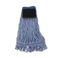 Mop Heads | Boardwalk BWK902BL Loop-End Mop Head with Scrub Pad - Medium, Blue (12/Carton) image number 1
