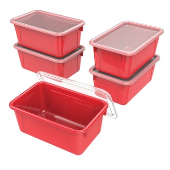 GENERAL PURPOSE STORAGE BINS | Storex 62407U05C 12.28 in. x 7.95 in. x 5.23 in. Cubby Bin with Lid - Red (5/Pack)