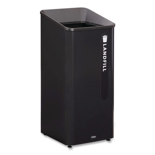 Indoor Waste Receptacles | Rubbermaid Commercial 2078988 Sustain 23 gal Metal/Plastic Decorative Refuse with Recycling Lid - Black image number 0