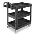 Carts | Rubbermaid Commercial 2196862 BRUTE 25.24 in. x 44 in. x 47 in. 3 Shelves 600 lb Capacity Resin 3-Shelf Heavy-Duty Ergo Lipped Utility Cart - Black image number 1
