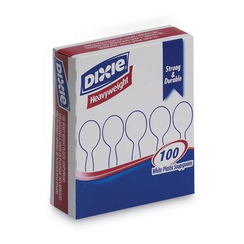 Disposable Spoons | Dixie SH207 Plastic Heavyweight Soup Spoons - White (100/Box) image number 0
