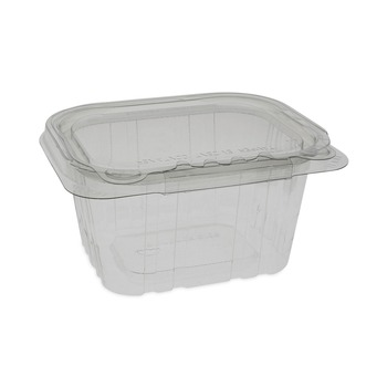 Pactiv Corp. TEHL5X416 EarthChoice 5.38 x 4.5 x 2.63 16 oz Plastic Tamper Evident Recycled Hinged Lid Deli Container - Clear (304/Carton)