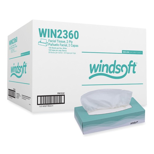 Facial Tissues | Windsoft WIN2360 2-Ply Flat Pop-Up Box Facial Tissue - White (30 Boxes/Carton) image number 0