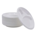 Plates | Boardwalk BWKPLTHIPS10WH3 10 in. Diameter 3-Compartment Hi-Impact Plastic Dinner Plates - White (500/Carton) image number 1