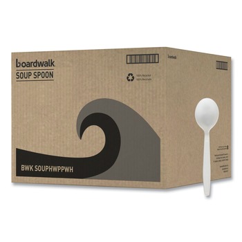 PAPER TOWELS | Boardwalk BWKSOUPHWPPWH Heavyweight Polypropylene Cutlery Soup Spoon - White (1000/Carton)