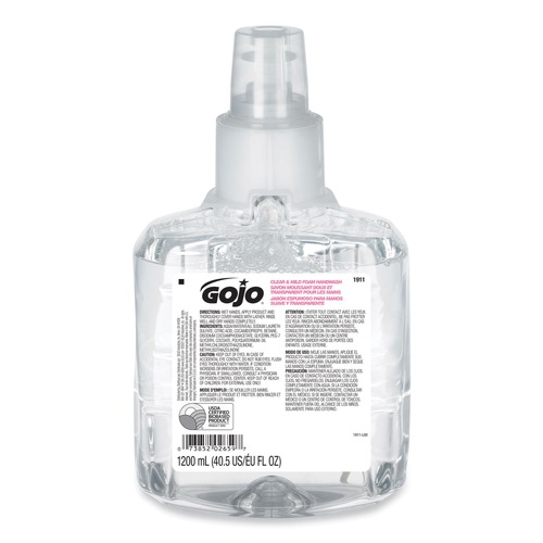 Soap Refills | GOJO Industries 1911-02 Clear And Mild Foam Handwash Refill, Fragrance-Free, 1,200 Ml Refill image number 0