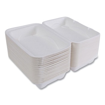 Eco-Products EP-HC96NFA Vanguard 9 in. x 6 in. x 3 in. 1-Compartment Renewable and Compostable Sugarcane Clamshells - White (250/Carton)