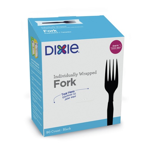 Disposable Forks | Dixie FM5W540 Grab’N Go Wrapped Cutlery Forks - Black (90/Pack) image number 0
