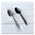 Disposable Spoons | Boardwalk BWKSPOONBLPPIW Mediumweight Individually Wrapped Polypropylene Plastic Spoon Cutlery - Black (1000/Carton) image number 4