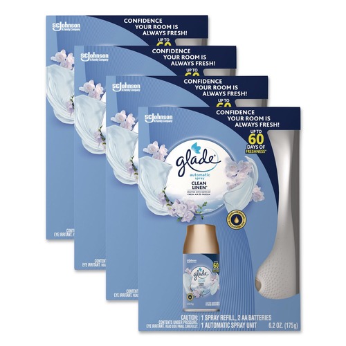 Air Freshener Dispensers | Glade 310916 Clean Linen Automatic Spray Starter Kit - White/Gold (4/Carton) image number 0
