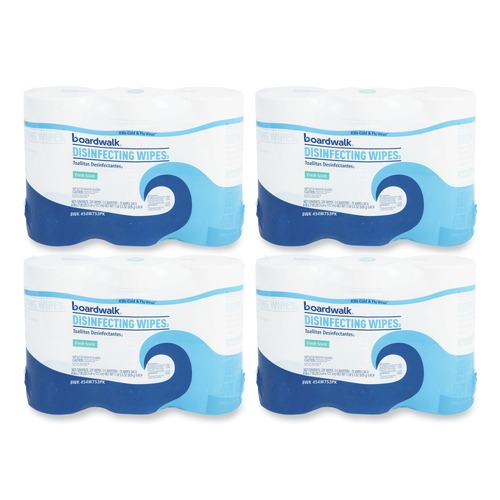 Cleaning Cloths & Wipes | Boardwalk BWK454W753CT 7 in. x 8 in. Quat-Based Disinfecting Wipes - Fresh Scent (4 Packs/Carton) image number 0