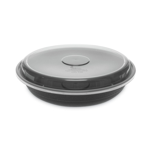 Food Storage Containers & Lids | Pactiv Corp. NV2GRN469B EarthChoice Versa2Go 9 x 9 x 1.7 46 oz Plastic Microwaveable Container - Black/Clear (150/Carton) image number 0