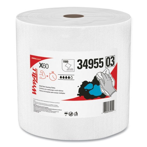 Perforated Roll & Hand Towels | WypAll 34955 12.2 in. x 12.4 in. General Clean Jumbo Roll X60 Cloths - White (1/Carton) image number 0