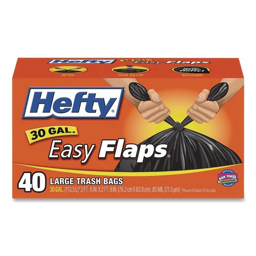 Drawstring & Kitchen Bags | Hefty E27744 30 in. x 33 in. 30-Gallon 0.85 mil Easy Flaps Trash Bags - Black (40/Box, 6 Boxes/Carton) image number 0