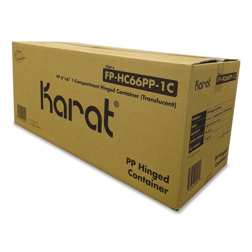 Perforated Roll & Hand Towels | Karat FP-HC66PP-1C Polypropylene Plastic Hinged Container 6 x 6 x 3.3 Clear Plastic 50/Pack 6 Packs/Carton image number 0