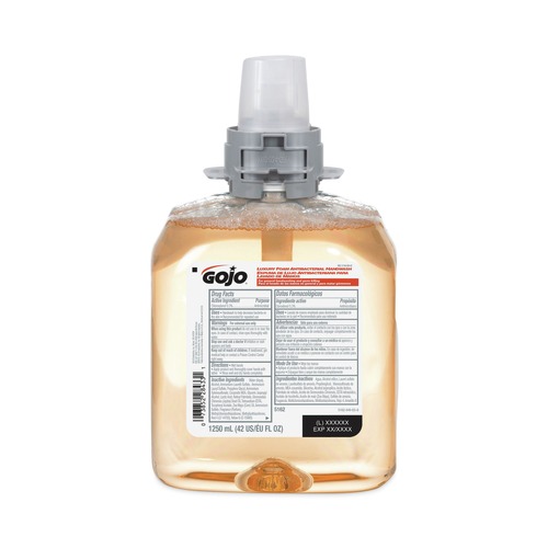 Soap Refills | GOJO Industries 5162-03 1,250 mL Luxury Foam Antibacterial Handwash Refill for FMX-12 Dispenser - Fresh Fruit Scent image number 0