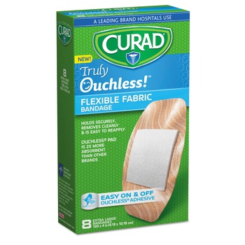 BANDAGES | Curad CUR5003 1.65 in. x 4 in. Ouchless Flex Fabric Bandages (8/Box)
