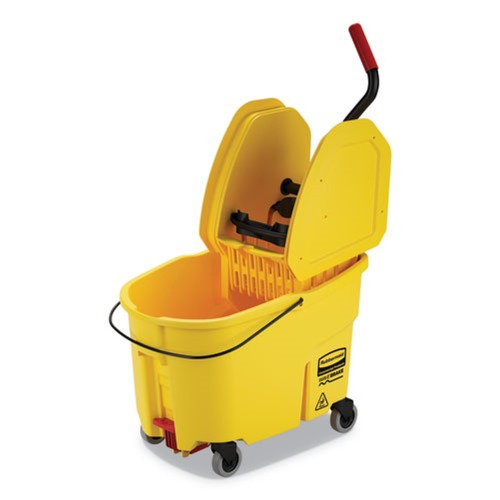 Buckets & Wringers | Rubbermaid Commercial FG757688YEL 44 qt. WaveBrake 2.0 Down-Press Plastic Bucket/Wringer Combos - Yellow image number 0