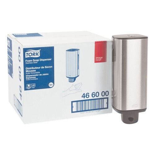 Soap Dispensers | Tork 466000 4.25 in. x 4.25 in. x 11.38 in. 1 Liter Bottle 33 oz. Bottle Foam Skincare Manual Dispenser - Stainless Steel image number 0