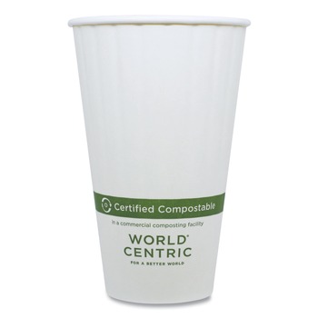 World Centric CU-PA-16D 16 oz. Double Wall Paper Hot Cups - White (600/Carton)