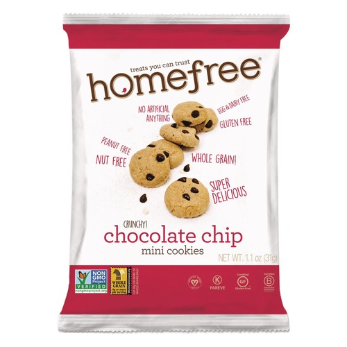 Snacks | Homefree LGFMCC30 1.1 oz. Pack Gluten Free Mini Cookies - Chocolate Chip (180/Carton) image number 0