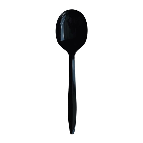 Disposable Spoons | Boardwalk BWKSOUPBLPPIW Mediumweight Wrapped Polypropylene Plastic Soup Spoon Cutlery - Black (1000/Carton) image number 0