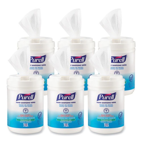 Hand Sanitizing Wipes | PURELL 9031-06 6 in. x 7 in. Unscented Alcohol Formula Hand Sanitizing Wipes - White (6 Canisters/Carton) image number 0
