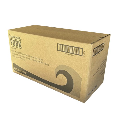 Disposable Forks | Boardwalk BWKFORKPPMW 5.51 in. Long Mediumweight Polypropylene Plastic Fork Cutlery - White (1000/Carton) image number 0