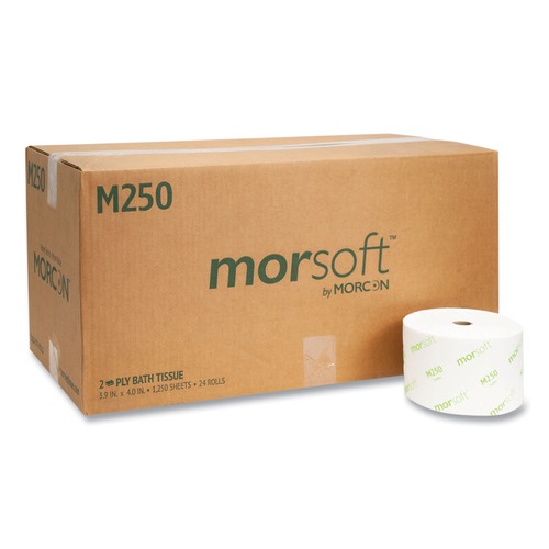 Perforated Roll & Hand Towels | Morcon Paper M250 2-Ply Septic Safe Small Core Bath Tissue - White (1,250/Roll, 24 Rolls/Carton) image number 0