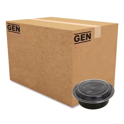 Food Containers & Lids | GEN FCPP-BC-16RND 6.29 in. x 6.29 in. x 1.96 in. 16 oz. Plastic Microwavable Food Container with Lid - Round Black/Clear (150/Carton) image number 0