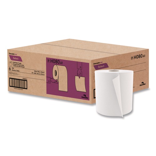 Perforated Roll & Hand Towels | Cascades PRO H080 7.9 in. x 800 ft. 1-Ply Select Roll Paper Towels - White (6 Rolls/Carton) image number 0