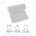 High-Density Trash Bags | Boardwalk Z6036MN GR1 30 Gallon 10 mic 30 in. x 36 in. High Density Can Liners - Natural (25 Bags/Roll, 20 Rolls/Carton) image number 8