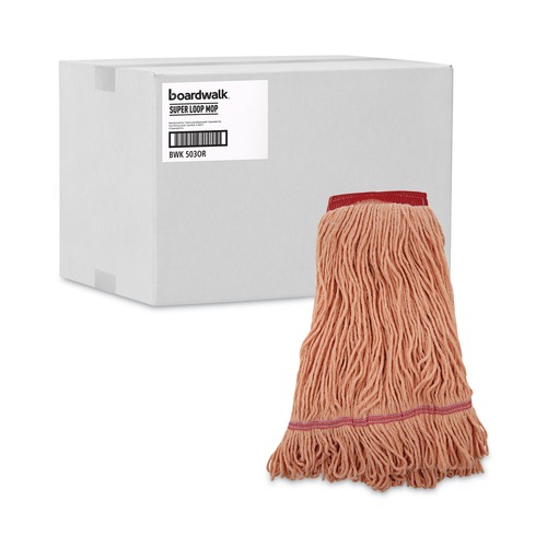 Mop Heads | Boardwalk BWK503OR Super Loop Cotton/Synthetic Fiber Wet Mop Head - Large, Orange (12/Carton) image number 0