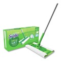 Mops | Swiffer 49947 10 in. x 4.8 in. Cloth Head 46 in. Aluminum/Plastic Handle Sweeper Mop - White Head Silver/Green Handle image number 1