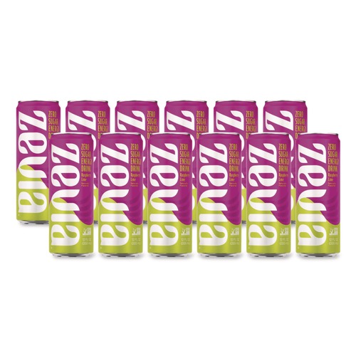 Energy Drinks | Zevia 01952-12 12 oz Can Raspberry Lime Zero Sugar Naturally Sweetened Energy Drink (12/Carton) image number 0