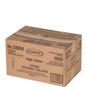 Dart S6BW Style Setter Mediumweight Plastic Teaspoons - White (1000/Carton)